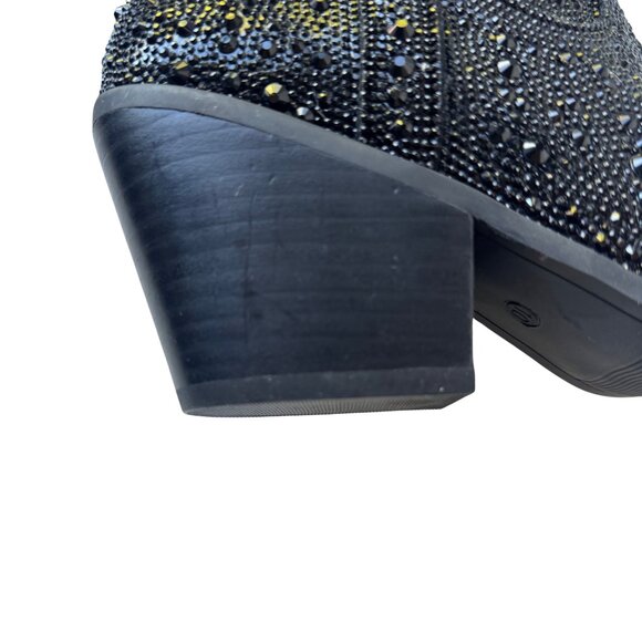 New without Box Western Black Sparkle Rhinestone Wide Calf Cowboy Boots - Picture 7 of 15